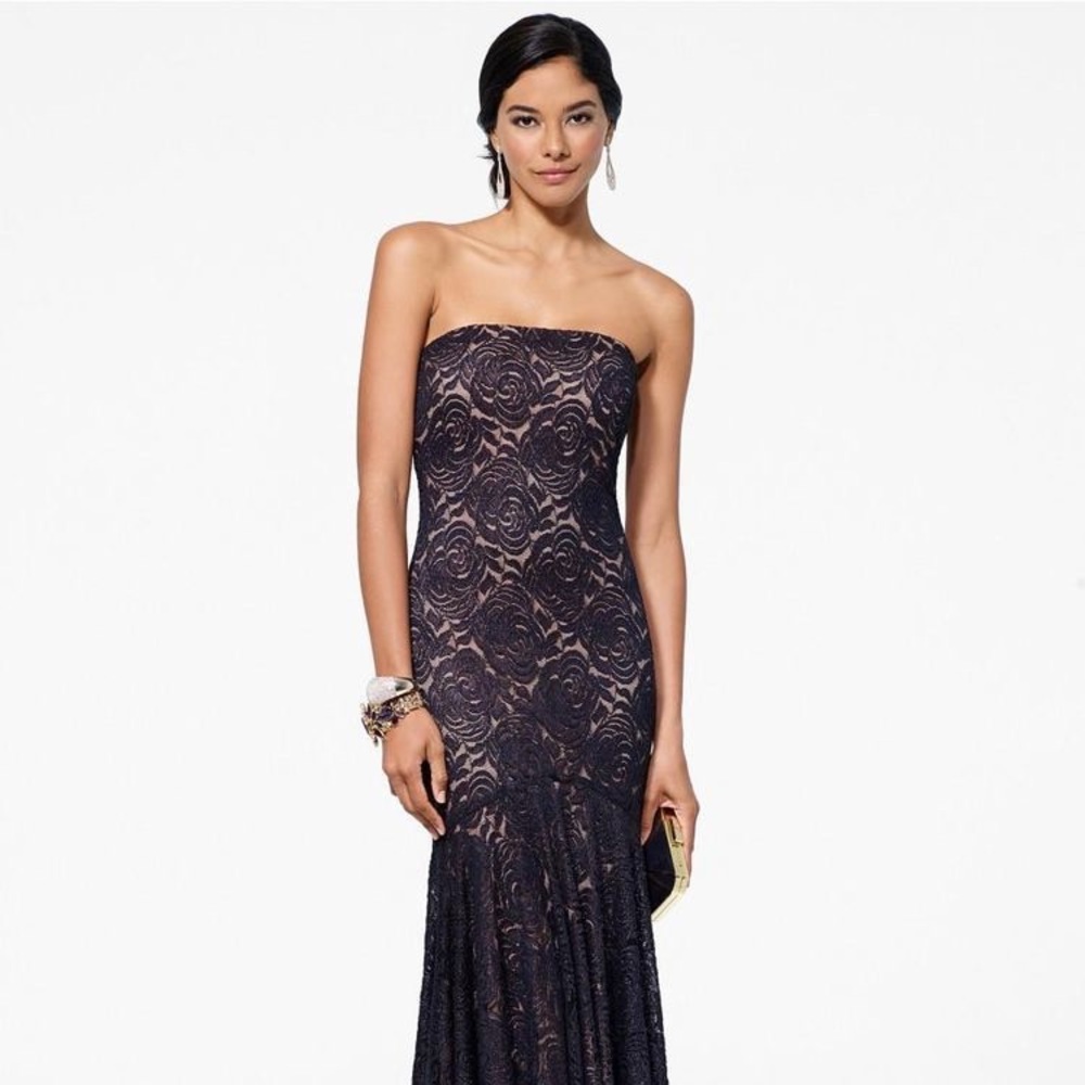 Cache Lace Metallic Strapless Mermaid Gown